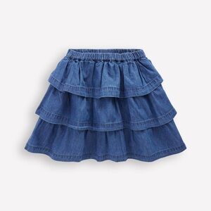 NWT Mini Boden Ruffle Tiered Skirt in Mid Vintage Denim